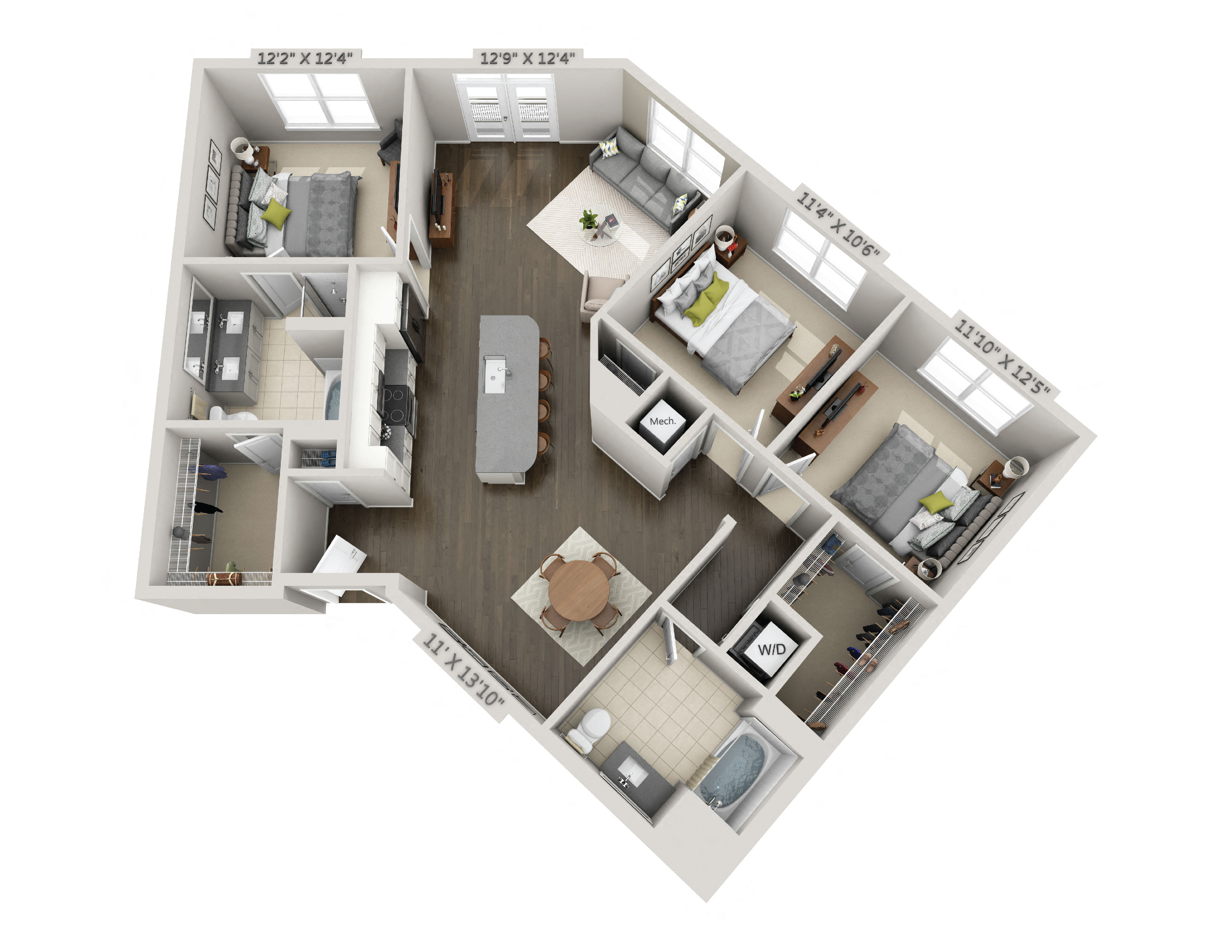 Floor plan for 3 beds, 2 baths, 1439 sqft
